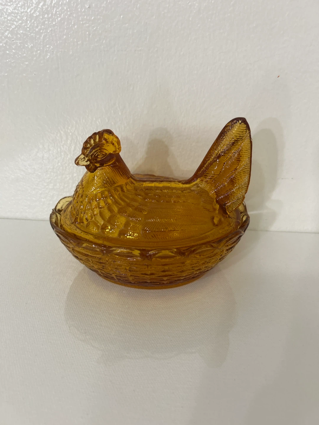 Amber Glass Chicken Hen Nest Candy Dish