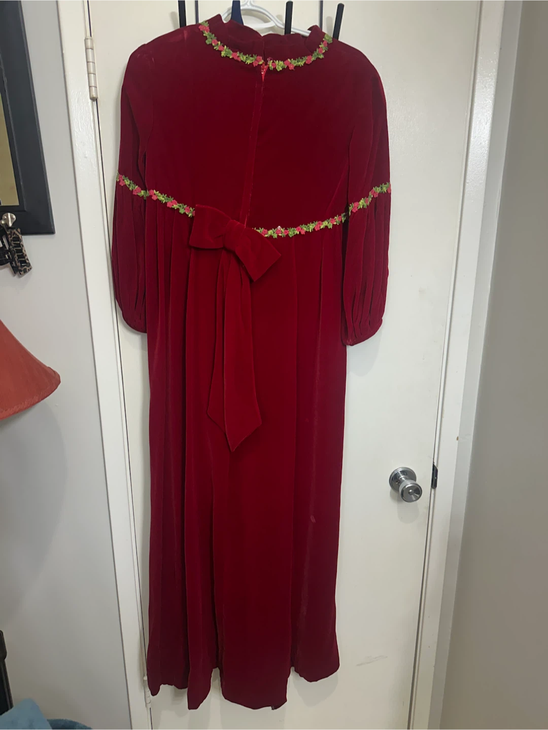 70s Vintage Red Velour Maxi Robe Gown