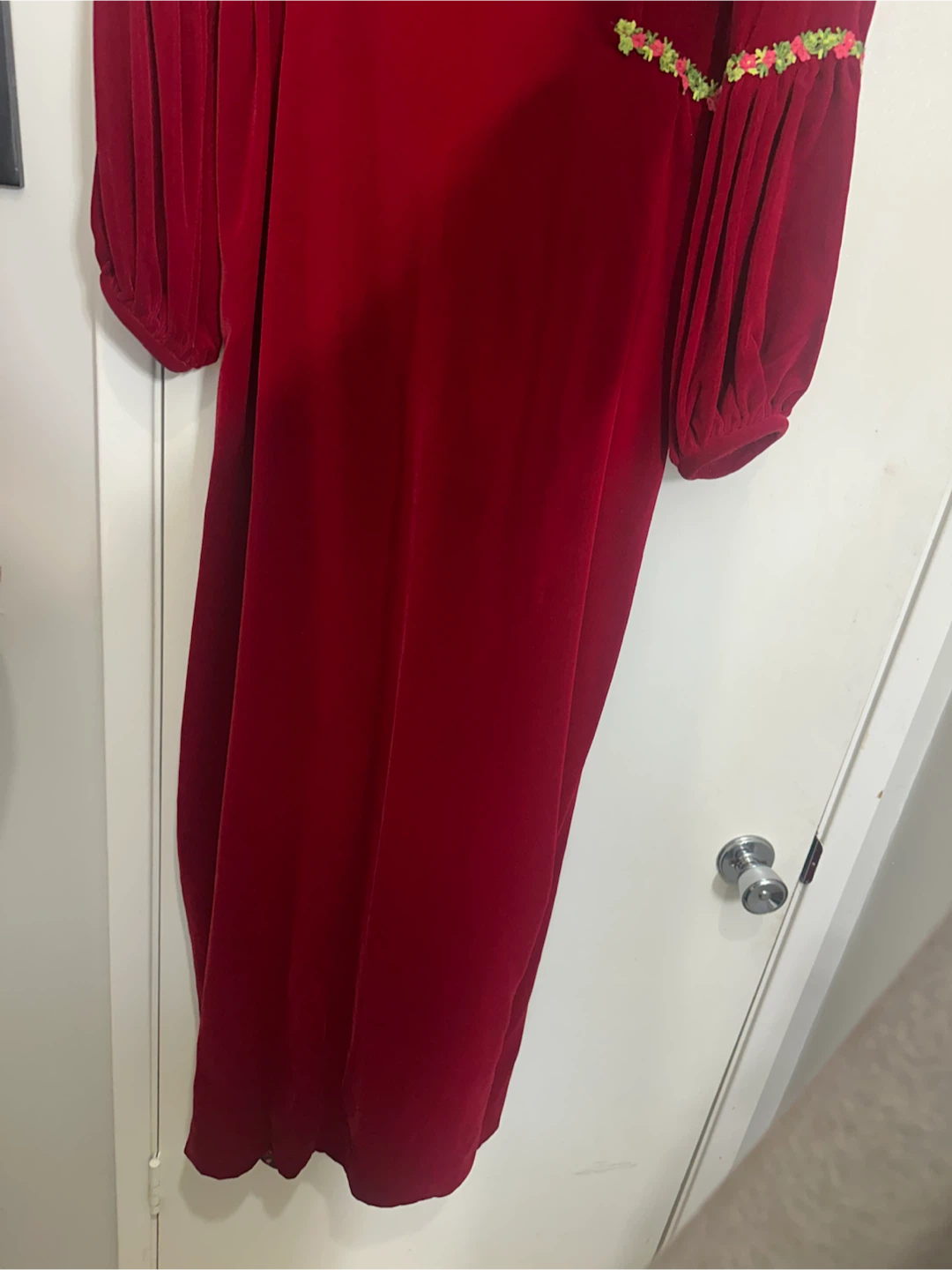 70s Vintage Red Velour Maxi Robe Gown - photo 5