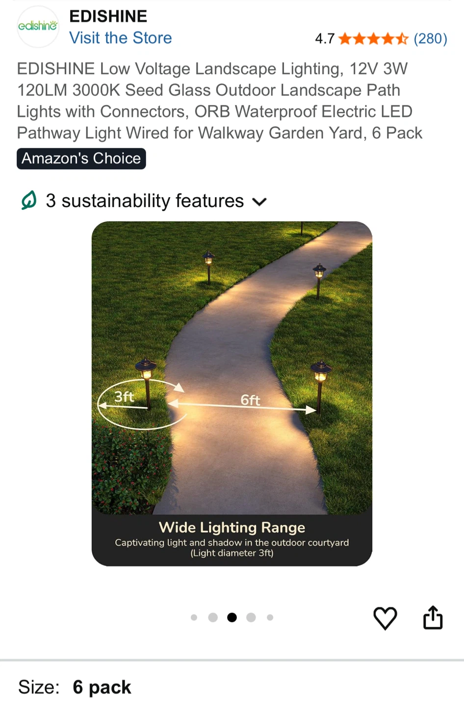EDISHINE Low Voltage Landscape Path Lights - 6 Pack - photo 4