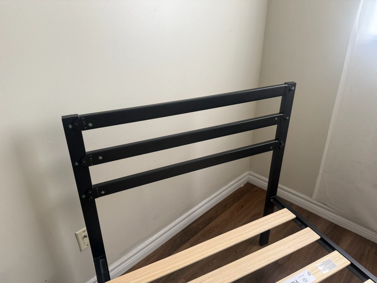 Black Metal Bed Frame with Wooden Slats