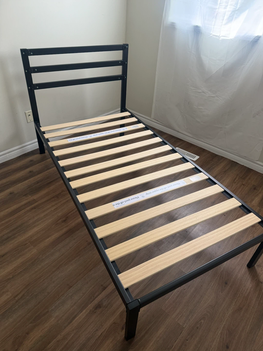Black Metal Bed Frame with Wooden Slats - photo 2