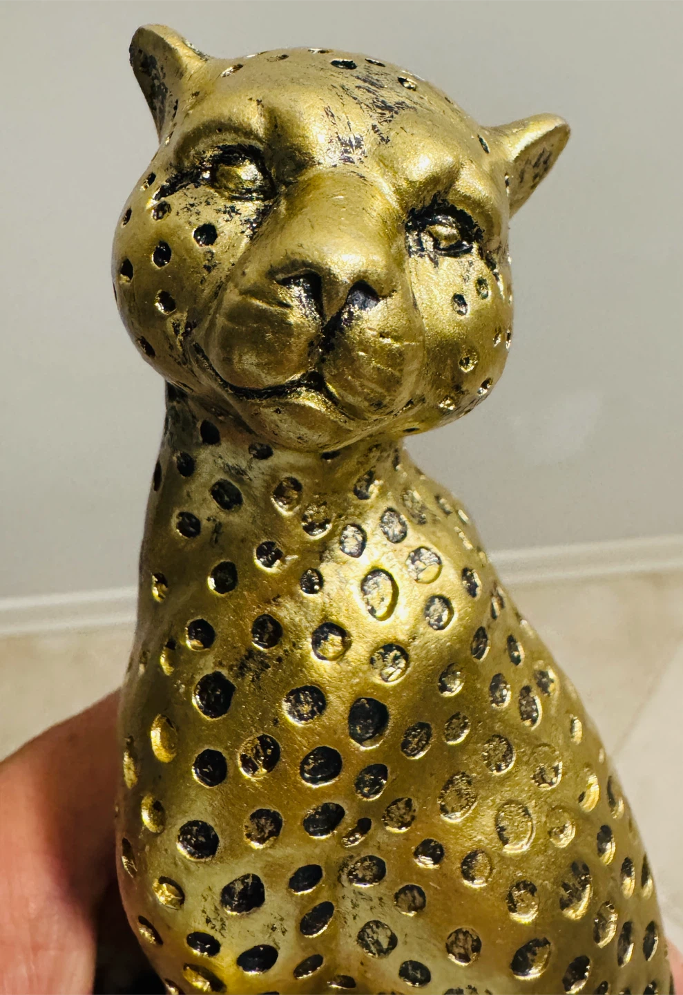 Gold Cheetah Figurine with Black Base