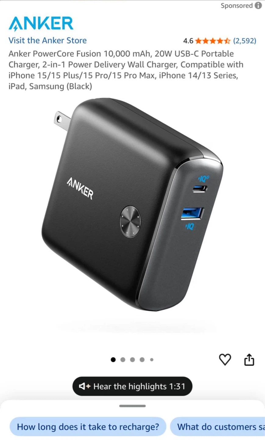 Anker 10,000 mAh 2-in-1 Wall Charger and Portable Bank - photo 2
