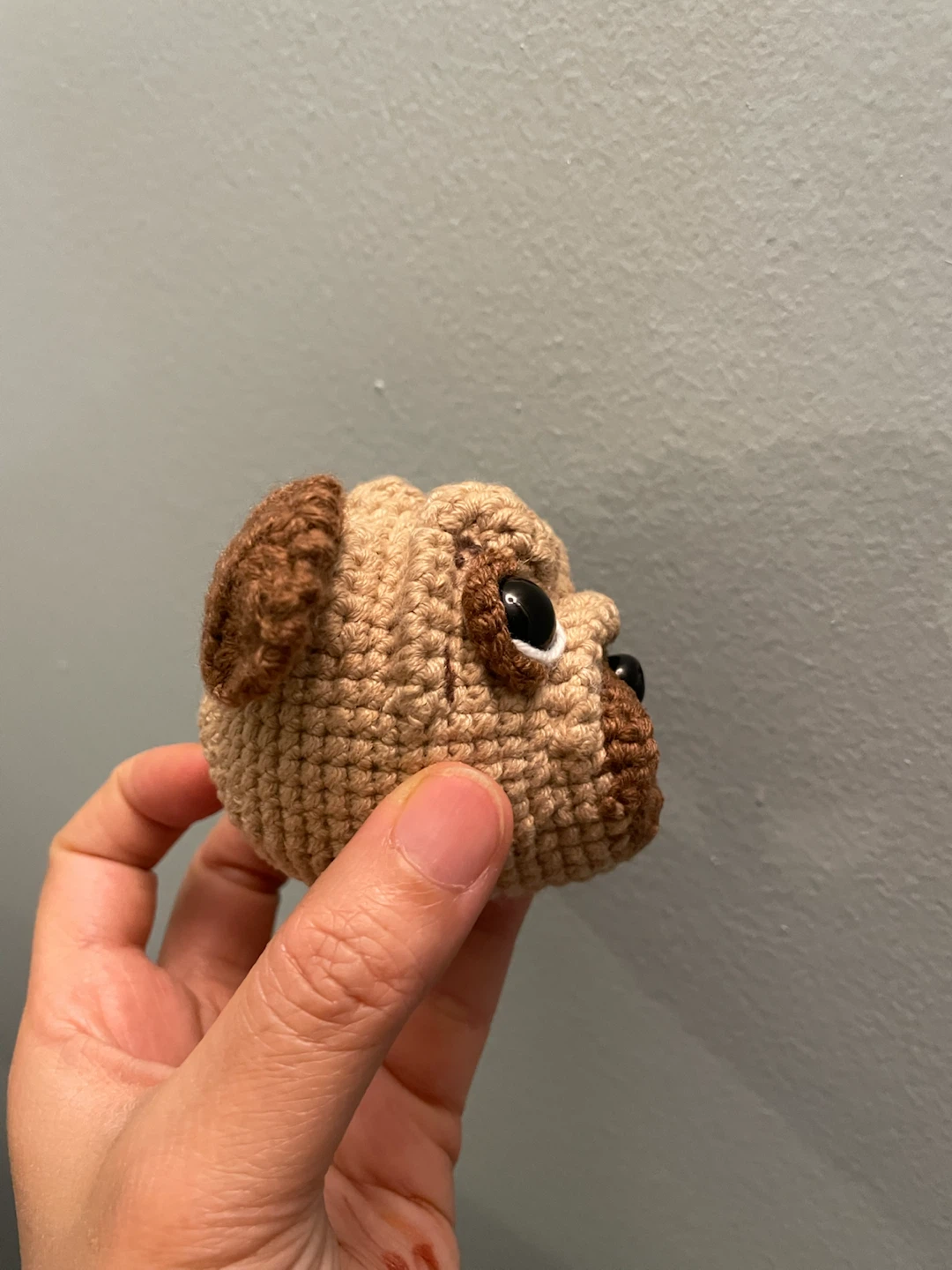 Crocheted Pug dog Keychain Charm - photo 2