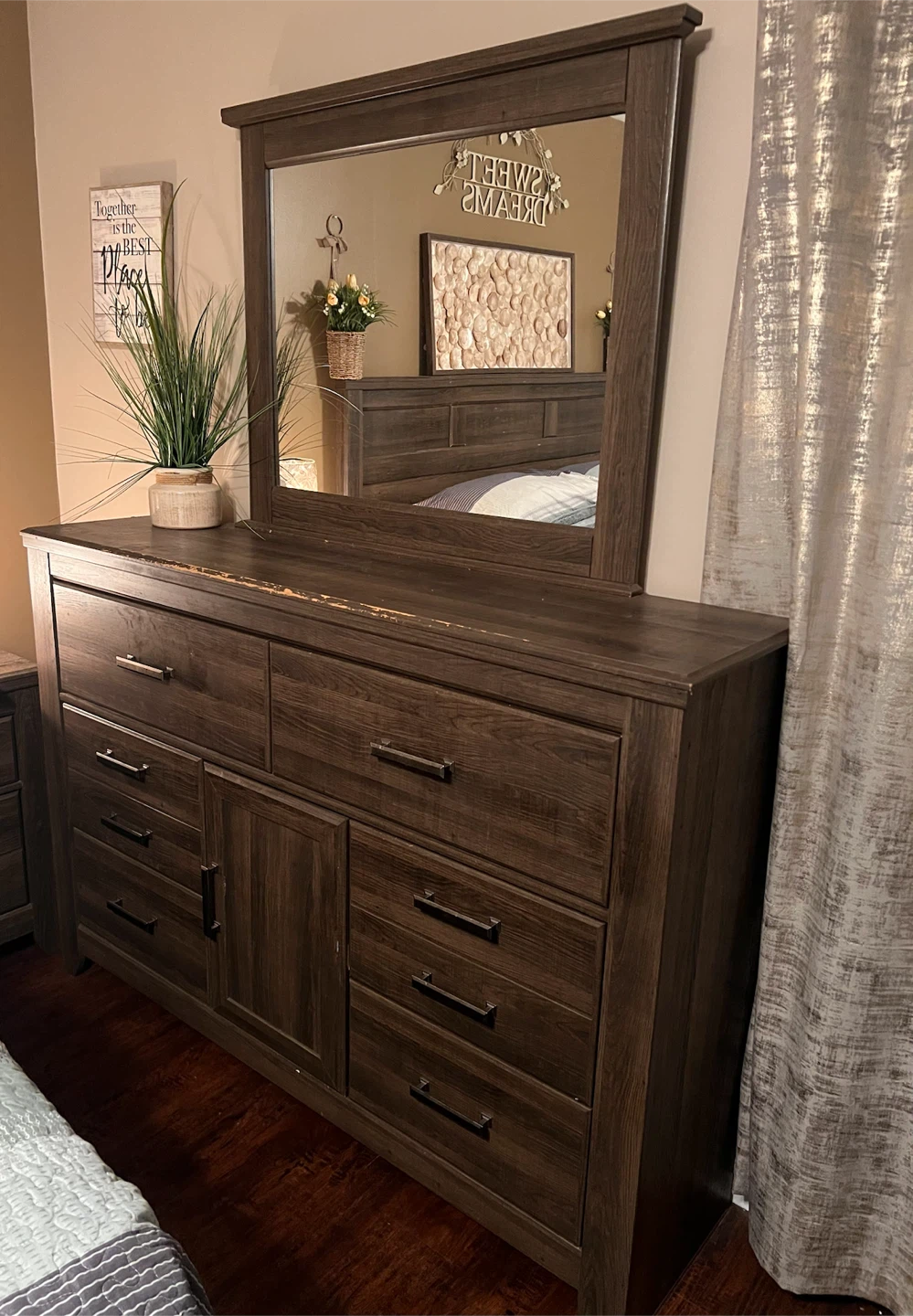 Dark Wood Dresser with Mirror