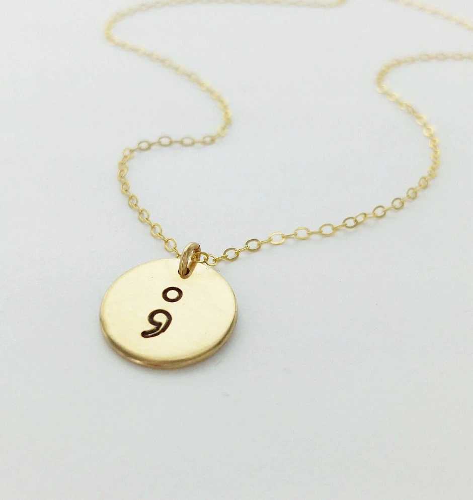 New 14 Karrot Gold Filled Hand Stamped Semicolon Necklace