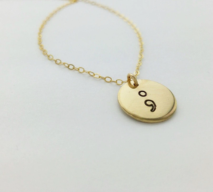 New 14 Karrot Gold Filled Hand Stamped Semicolon Necklace - photo 2