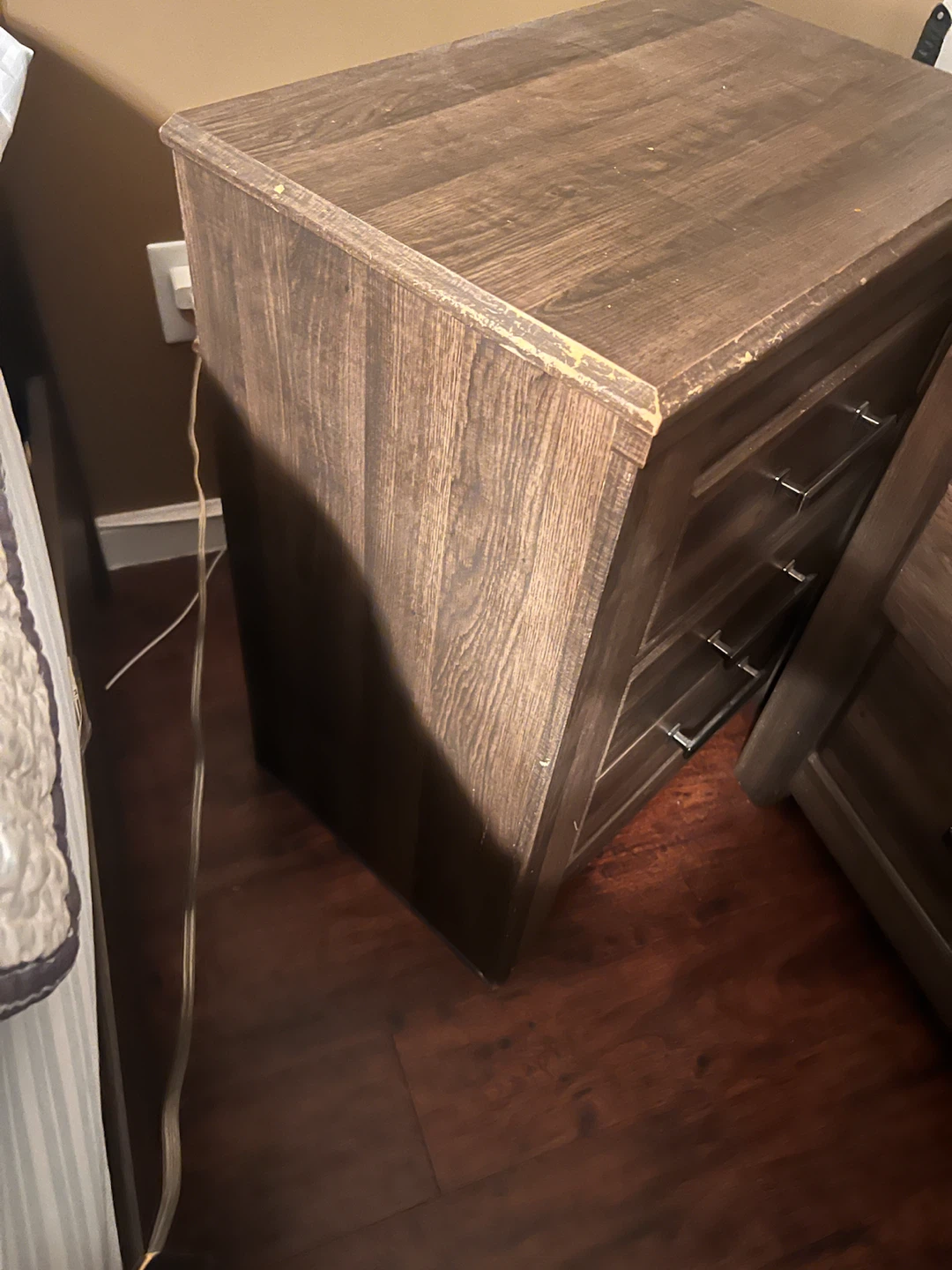 2 Dark Wood Nightstand with 3 Drawers - photo 2