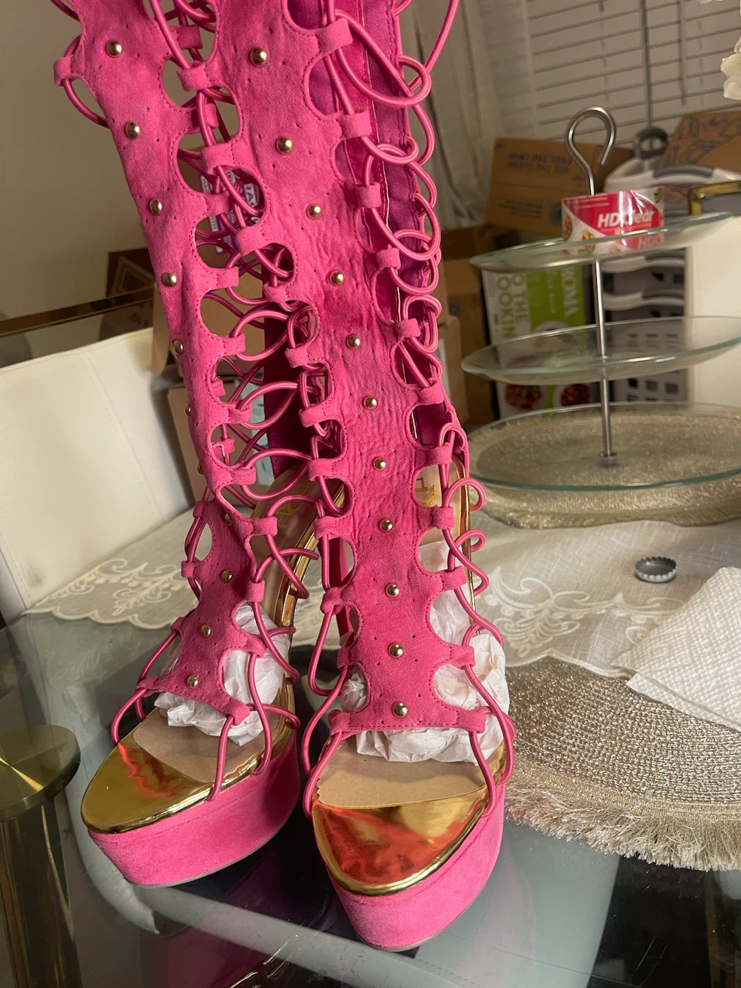 Hot Pink Lace-Up Stiletto Heels