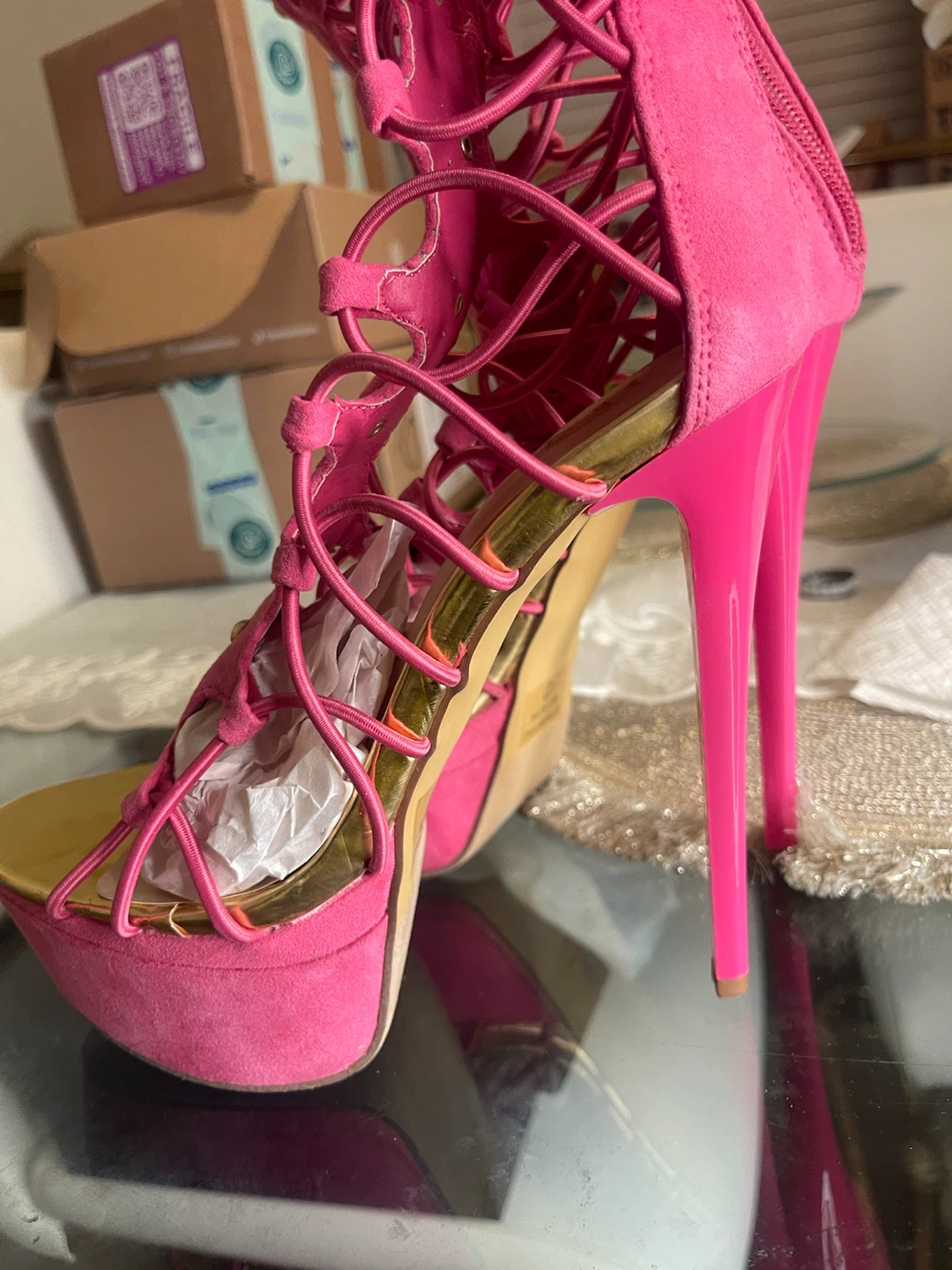 Hot Pink Lace-Up Stiletto Heels - photo 2