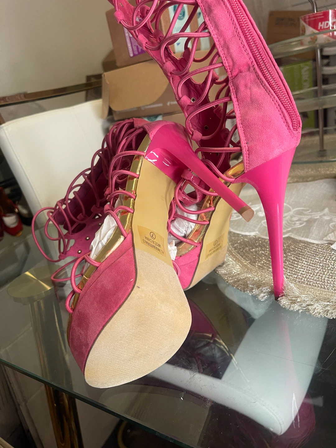 Hot Pink Lace-Up Stiletto Heels - photo 3