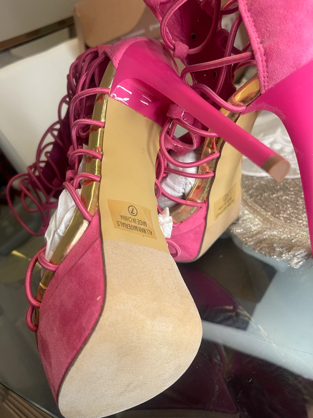 Hot Pink Lace-Up Stiletto Heels - photo 4