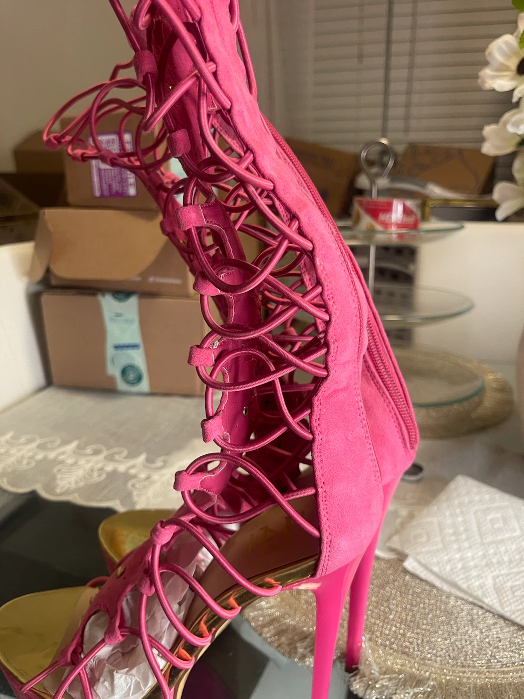 Hot Pink Lace-Up Stiletto Heels - photo 5