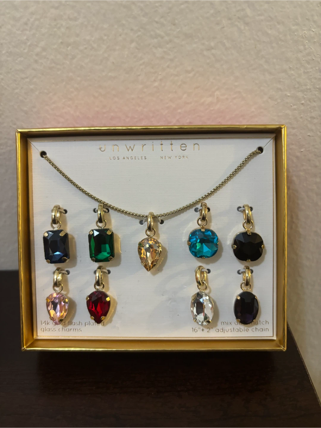 NEW-Unwritten 14k Gold Flash Plated Glass Charms Necklace Set