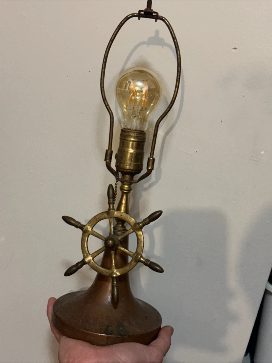 Vintage Brass Ship Wheel Nautical Lamp by Spencer & Sons