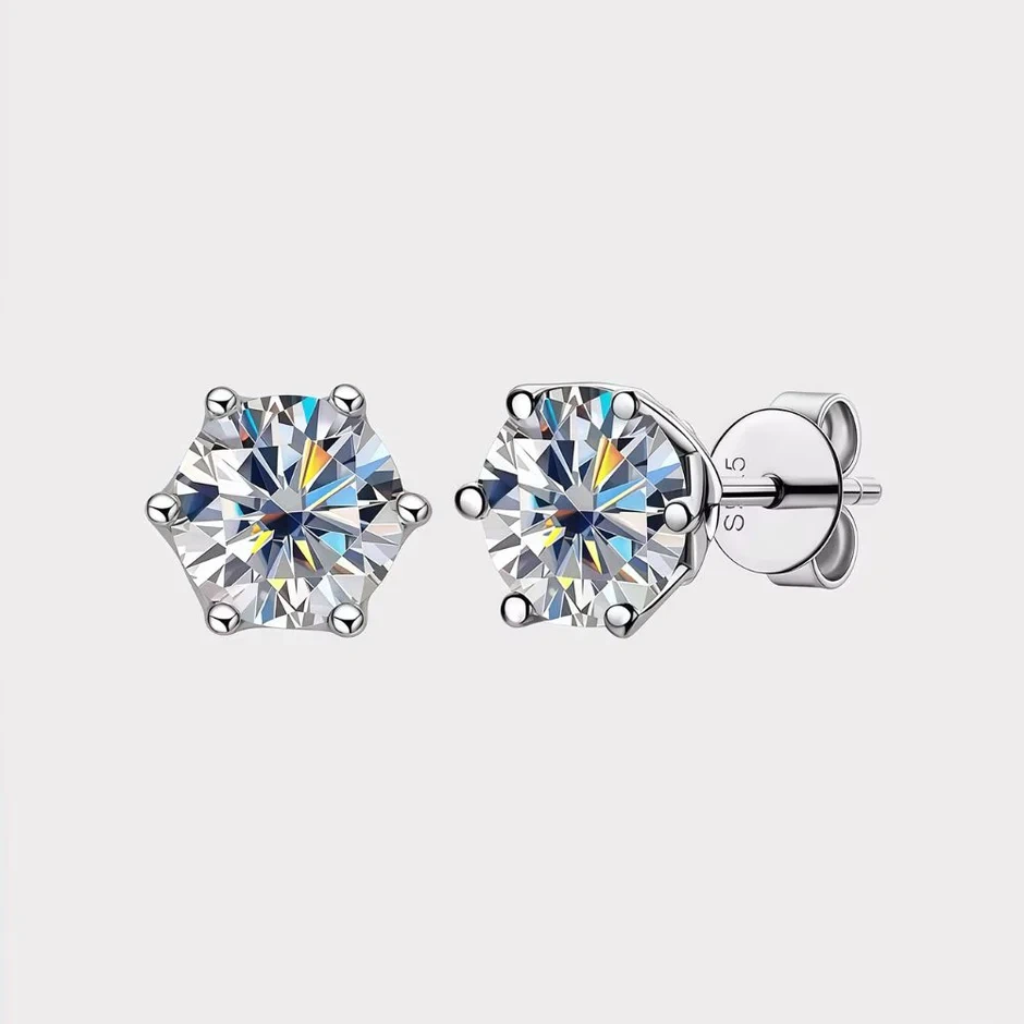 Silver Stud Earrings with Carat Moissanite