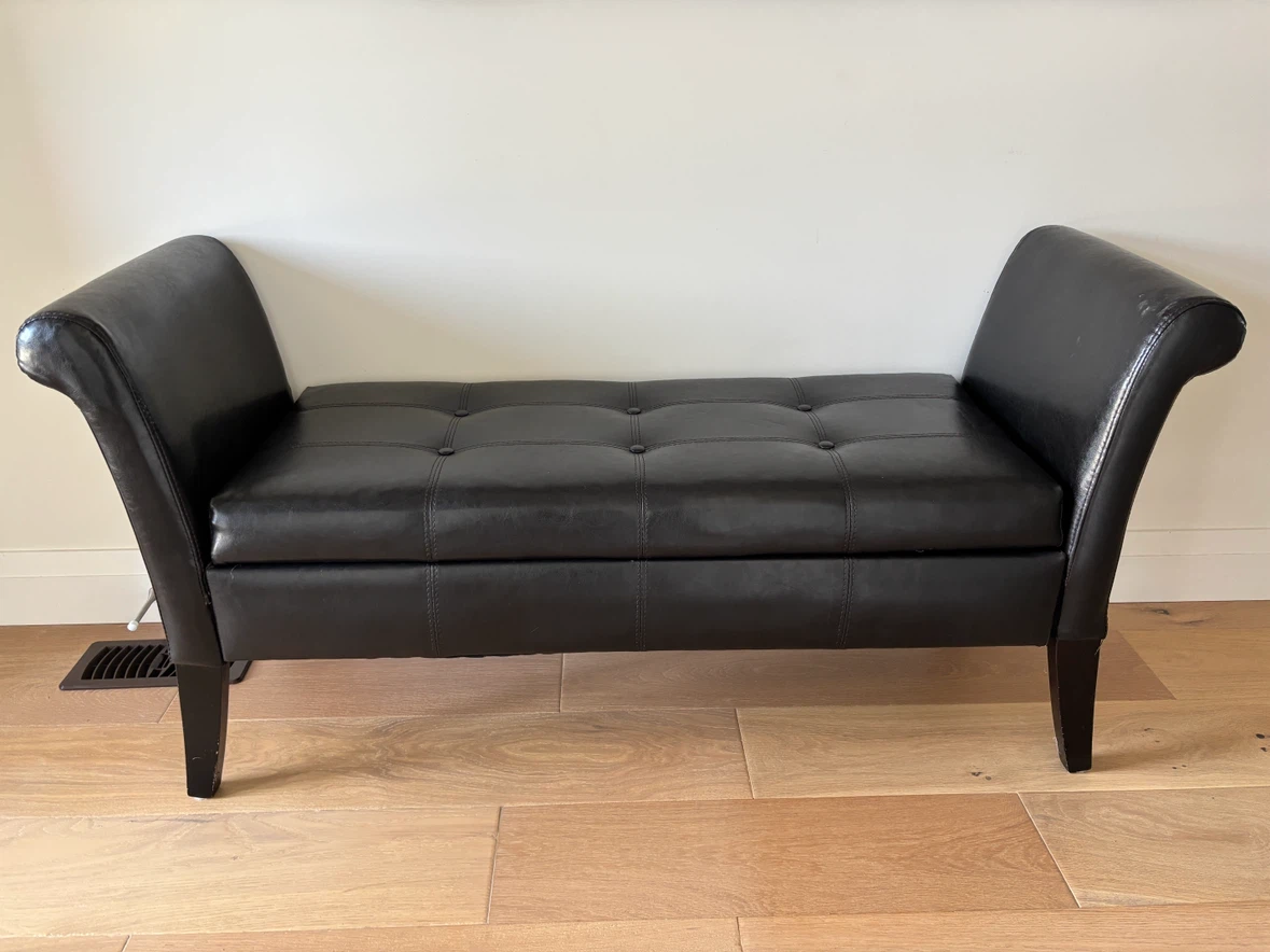 Black Faux Leather Storage Bench