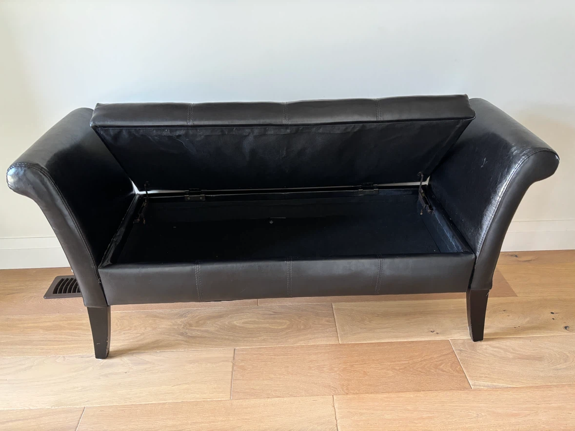 Black Faux Leather Storage Bench - photo 2