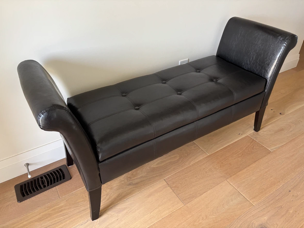 Black Faux Leather Storage Bench - photo 3