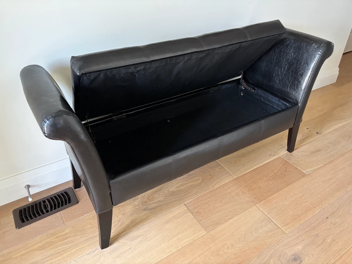 Black Faux Leather Storage Bench - photo 4