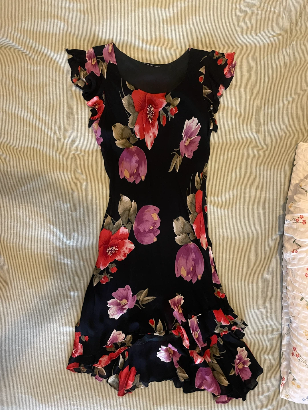Black Floral Ruffle Dress
