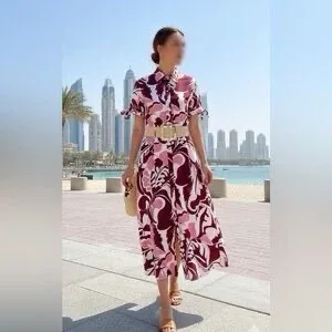 Zara Printed Midi Shirt Dress with Belt