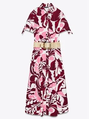 Zara Printed Midi Shirt Dress with Belt - photo 2