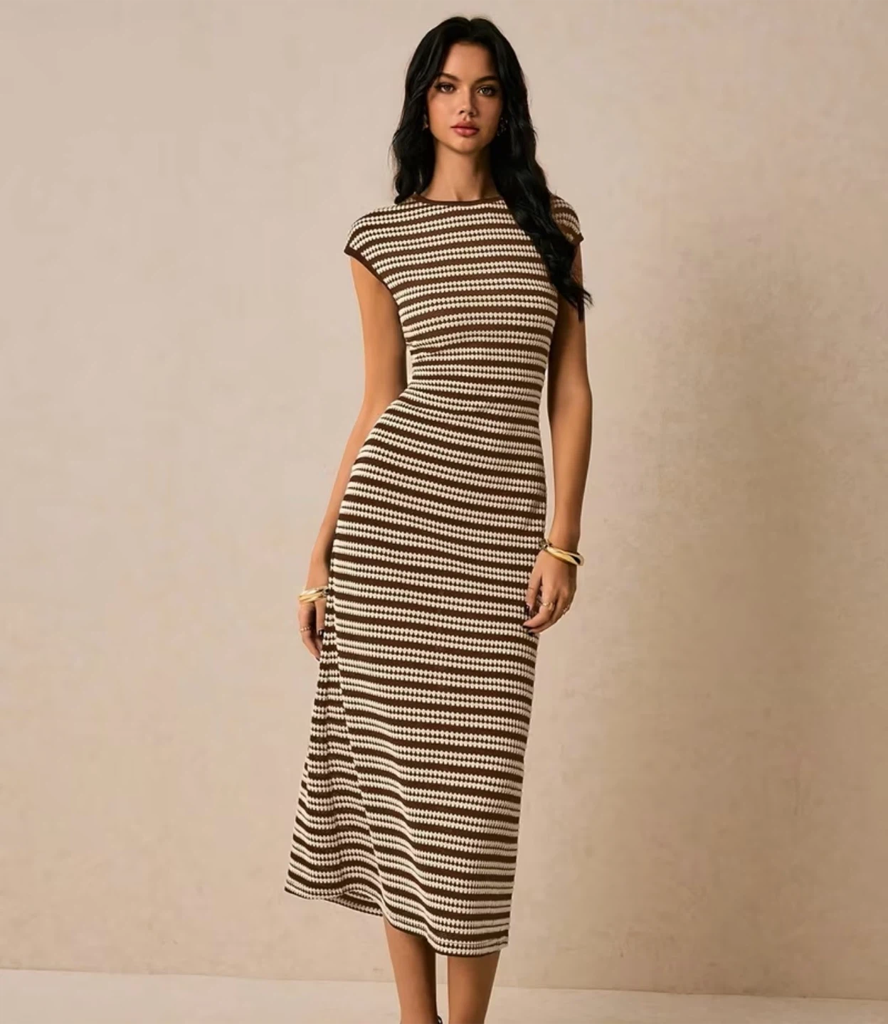 Striped Knit Midi Dress