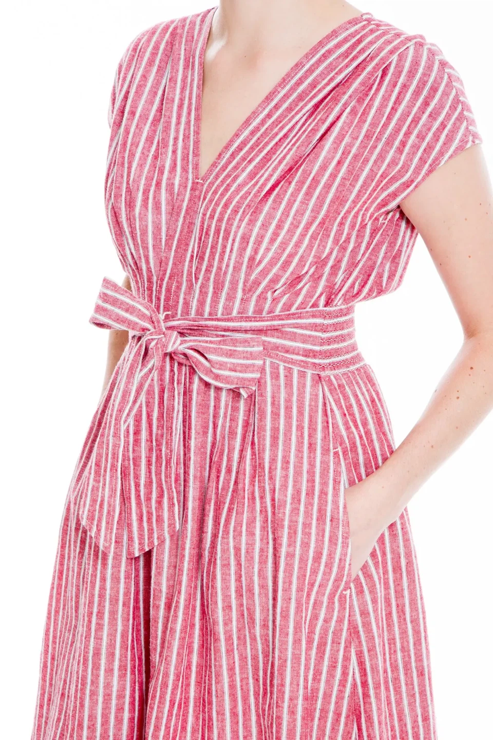Brand new max london Pink Striped V-Neck Midi Dress with Belt