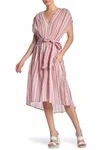 Brand new max london Pink Striped V-Neck Midi Dress with Belt - photo 4