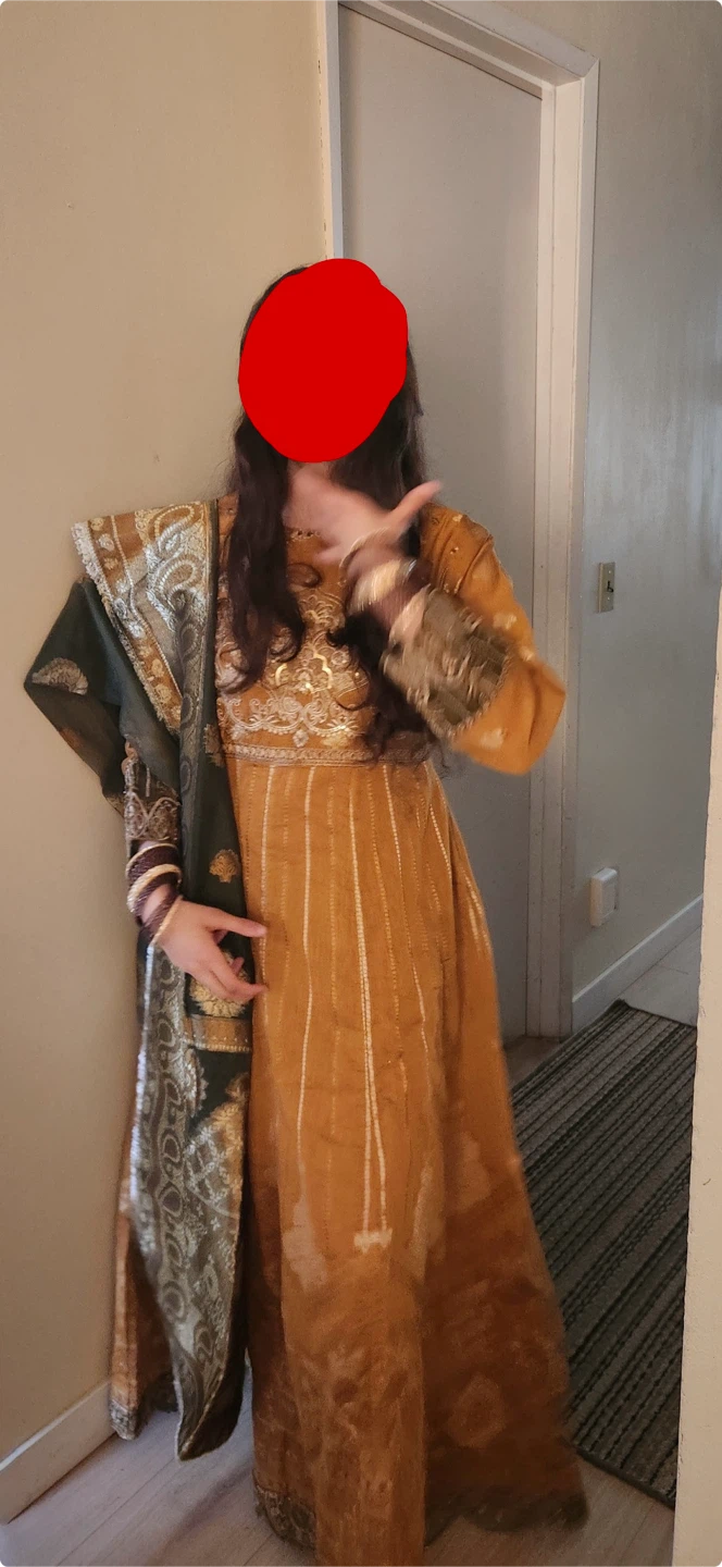 Woman's Mustard Yellow Kameez Shalwar with Scarf
