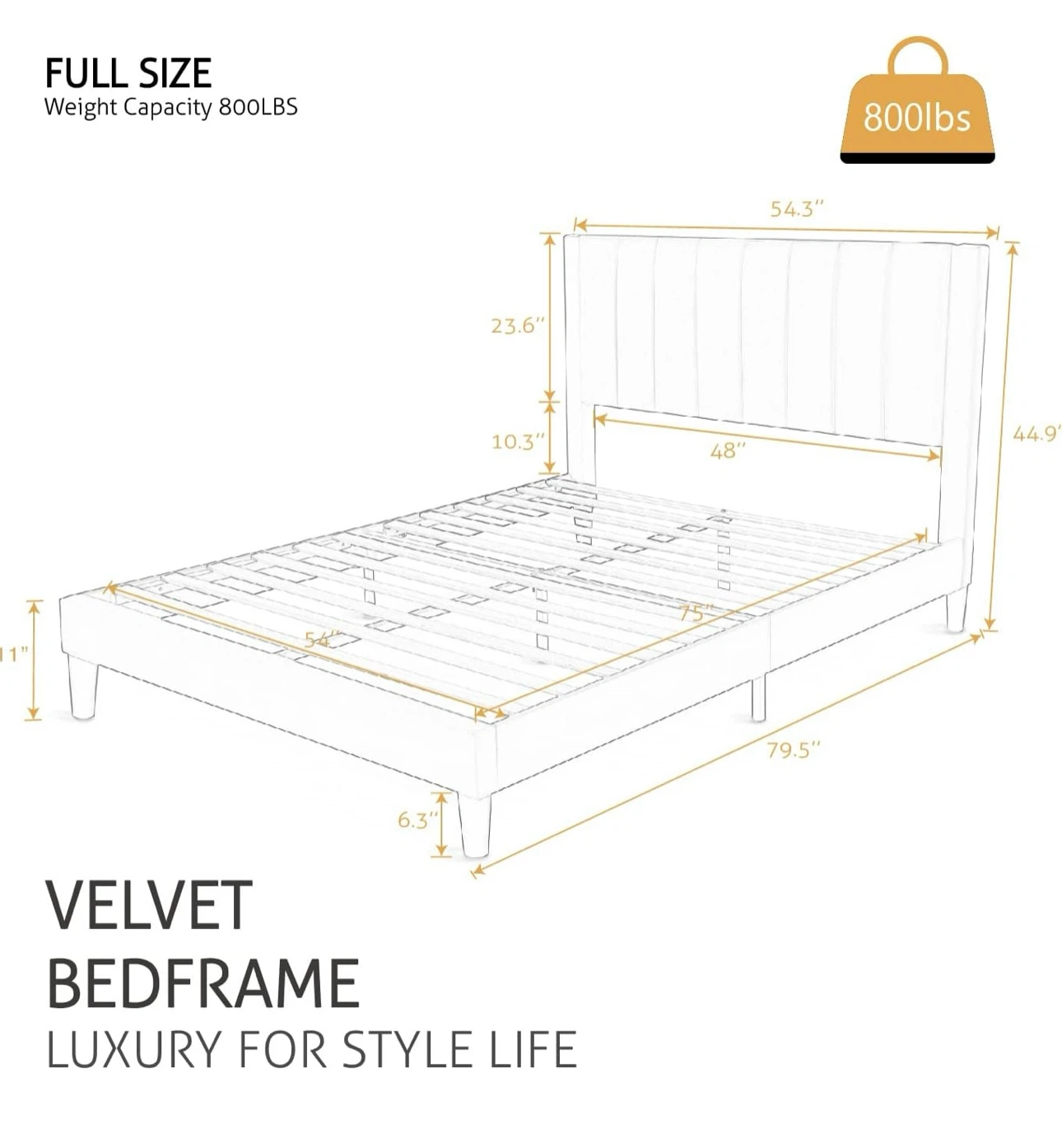 White Velvet Upholstered Full Size Bed Frame - photo 2