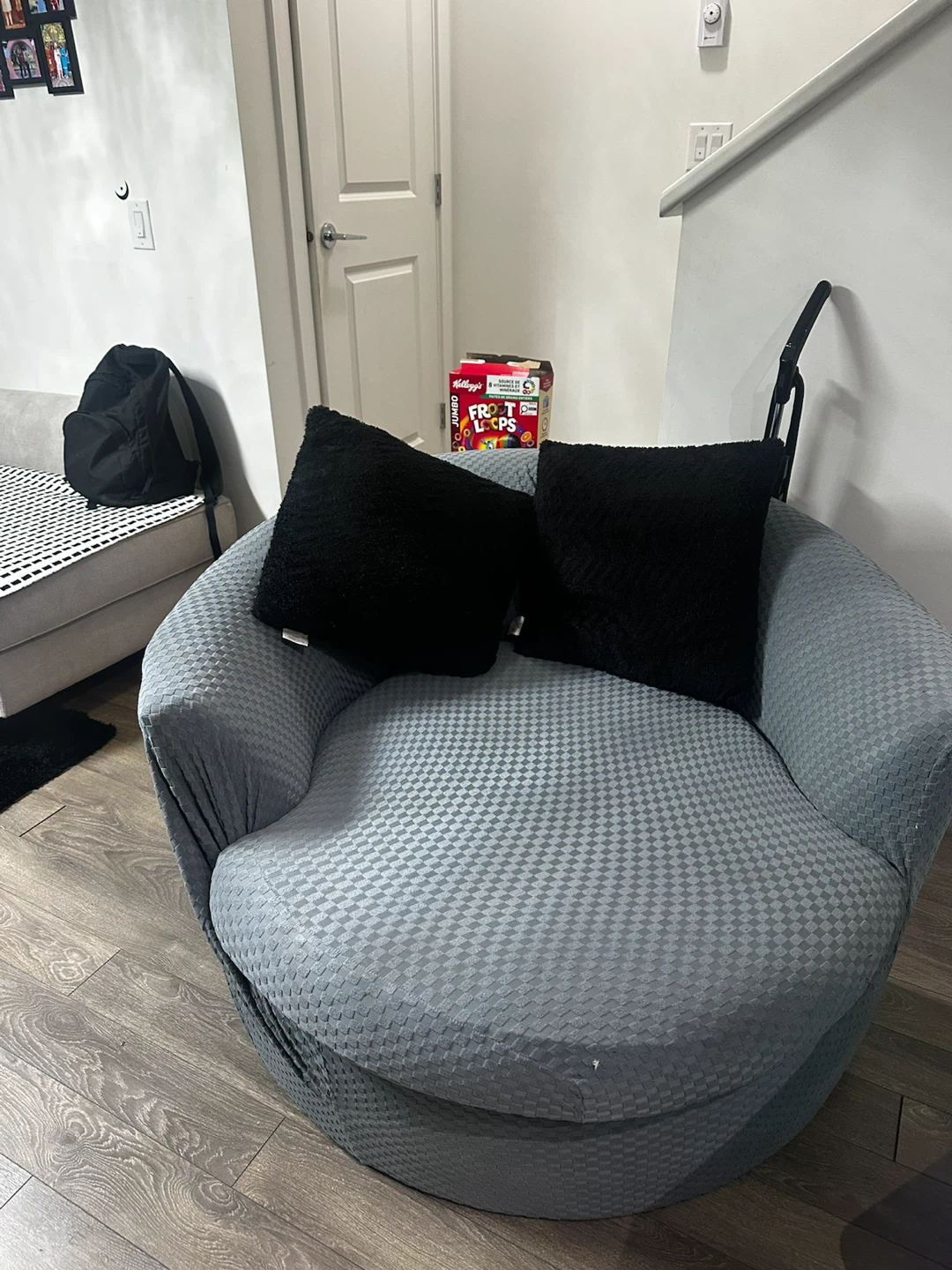 Swivel Accent Chair with 2 Black Throw Pillows - photo 2