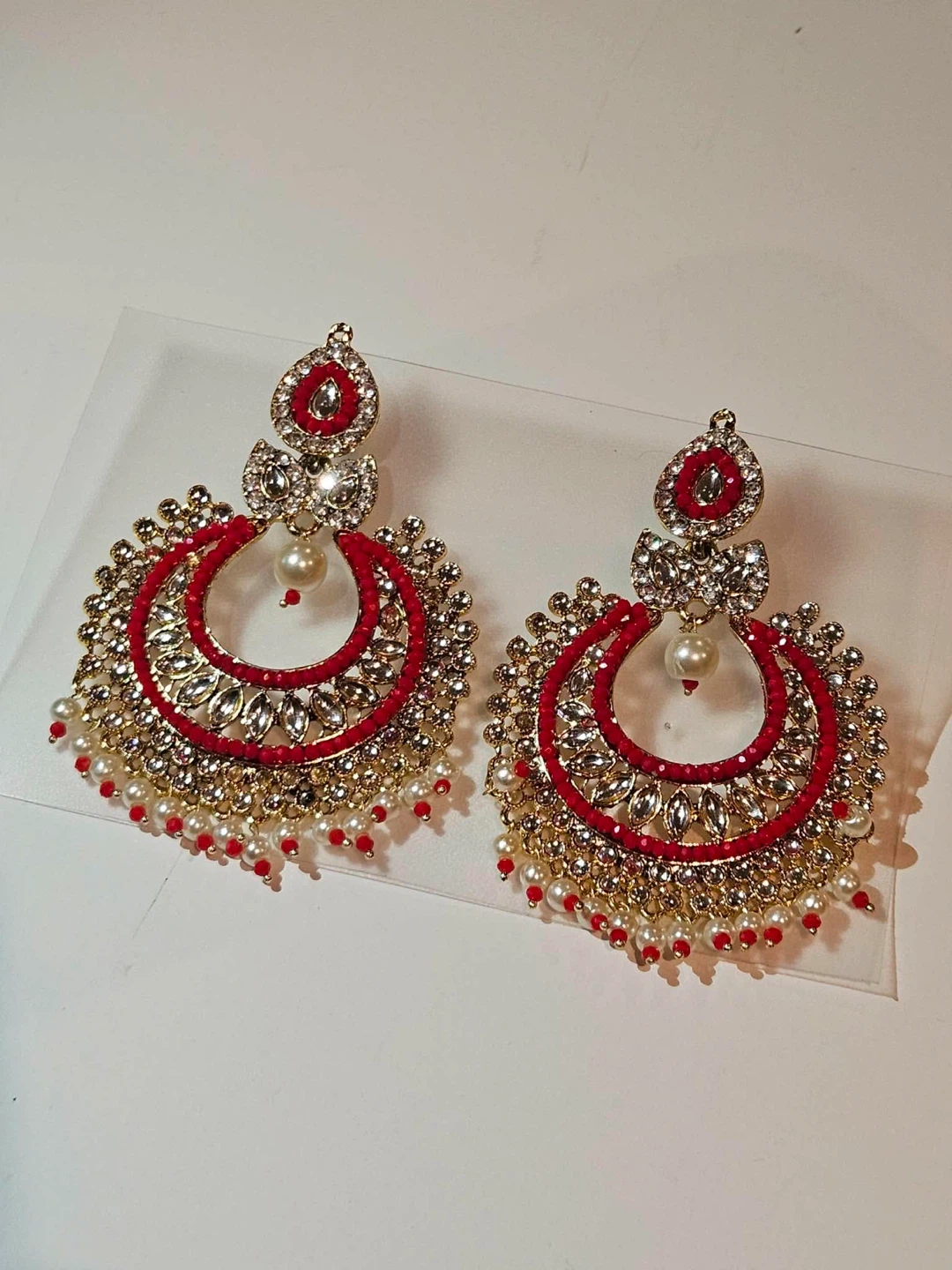 Red and Gold Chandelier Earrings