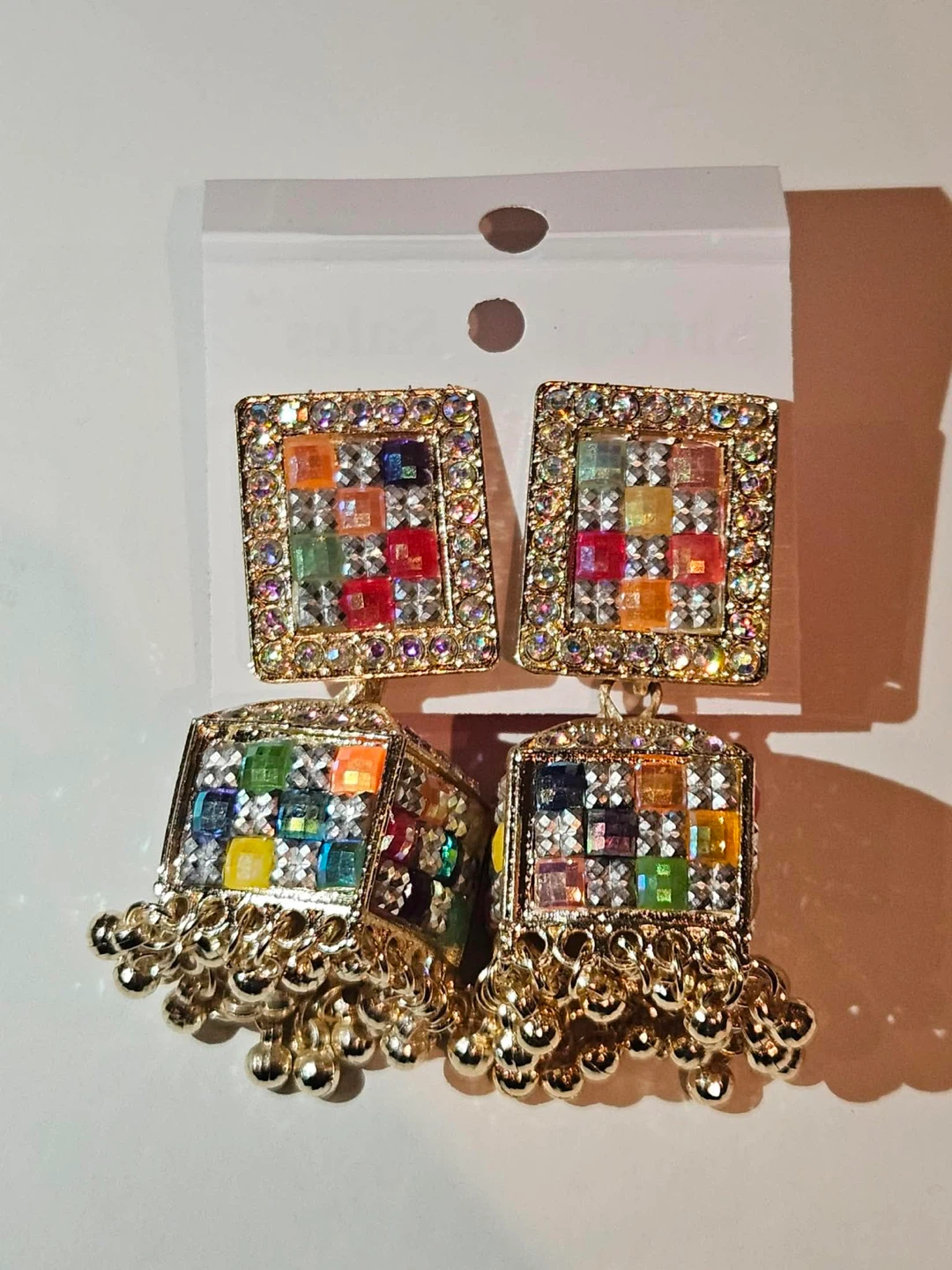 Sparkly Jhumka Earrings with Colourful Beads