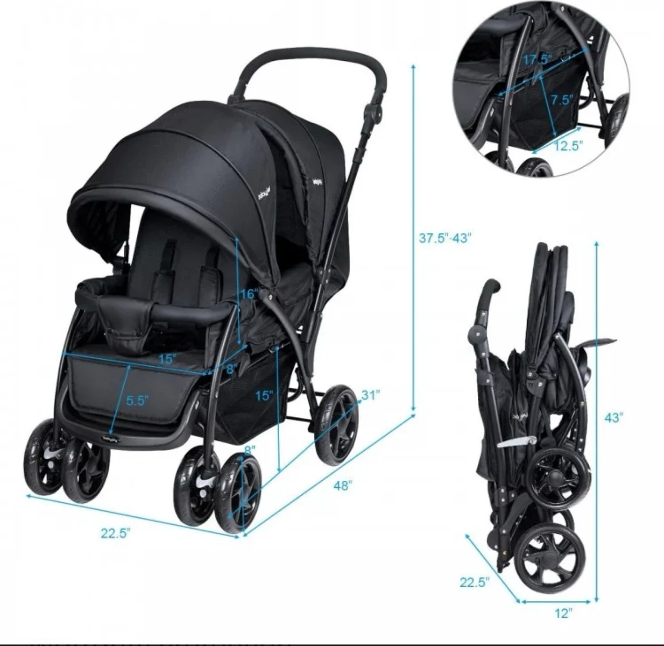 Babyjoy Double Stroller - Black - photo 4