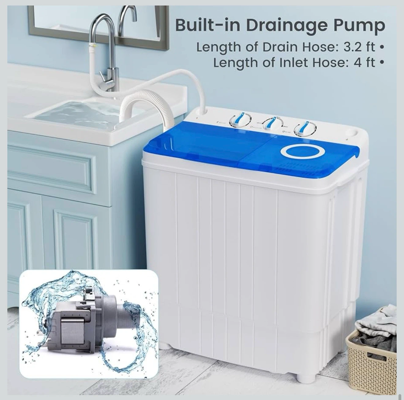 Portable Twin Tub Washing Machine - 17.6 lbs Capacity - photo 4