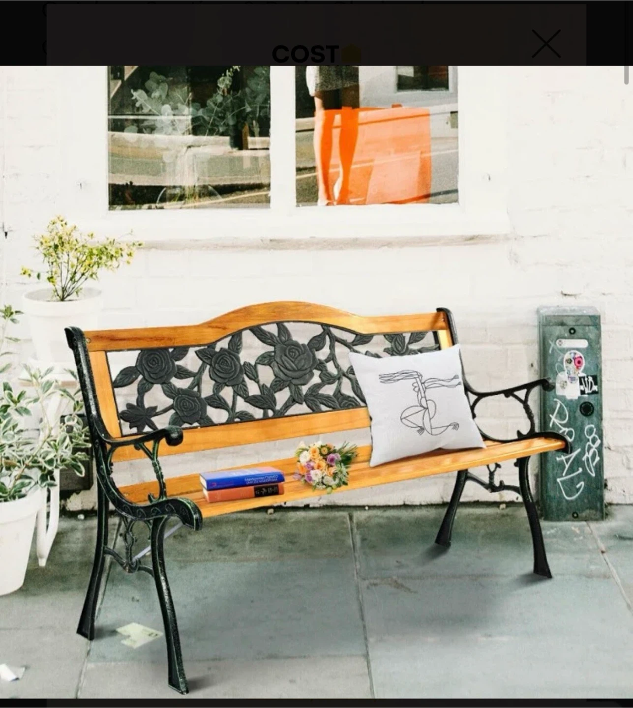 Outdoor Garden Bench with Rose Design