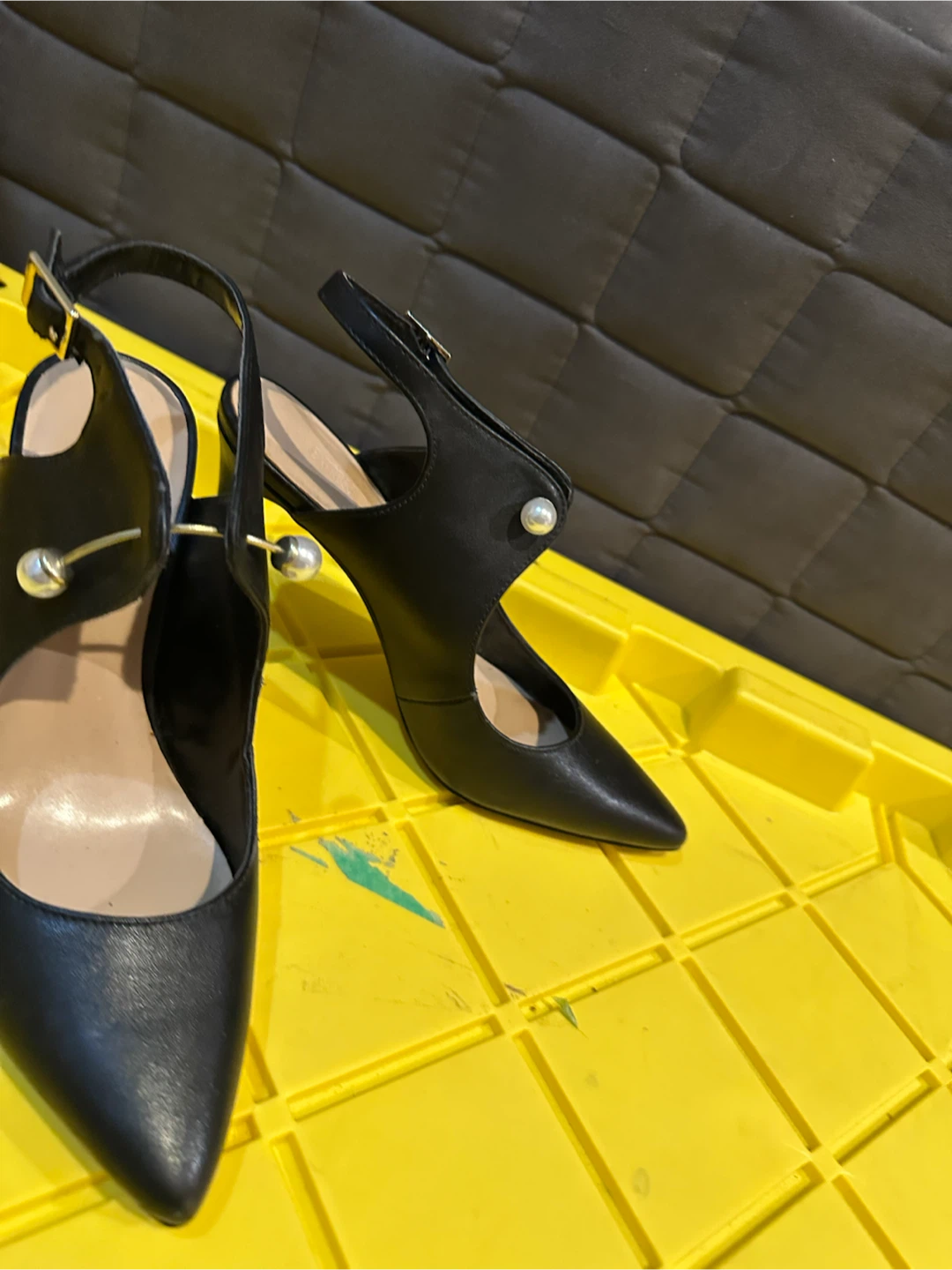 Expression Black Faux Leather Heels with Pearl Accents - photo 2