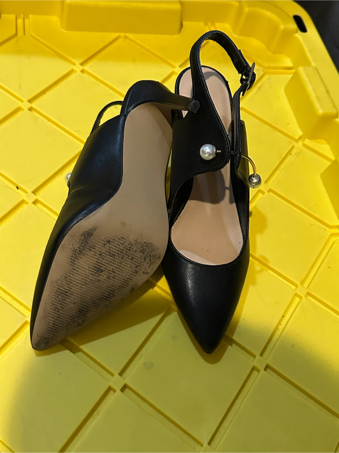Expression Black Faux Leather Heels with Pearl Accents - photo 3