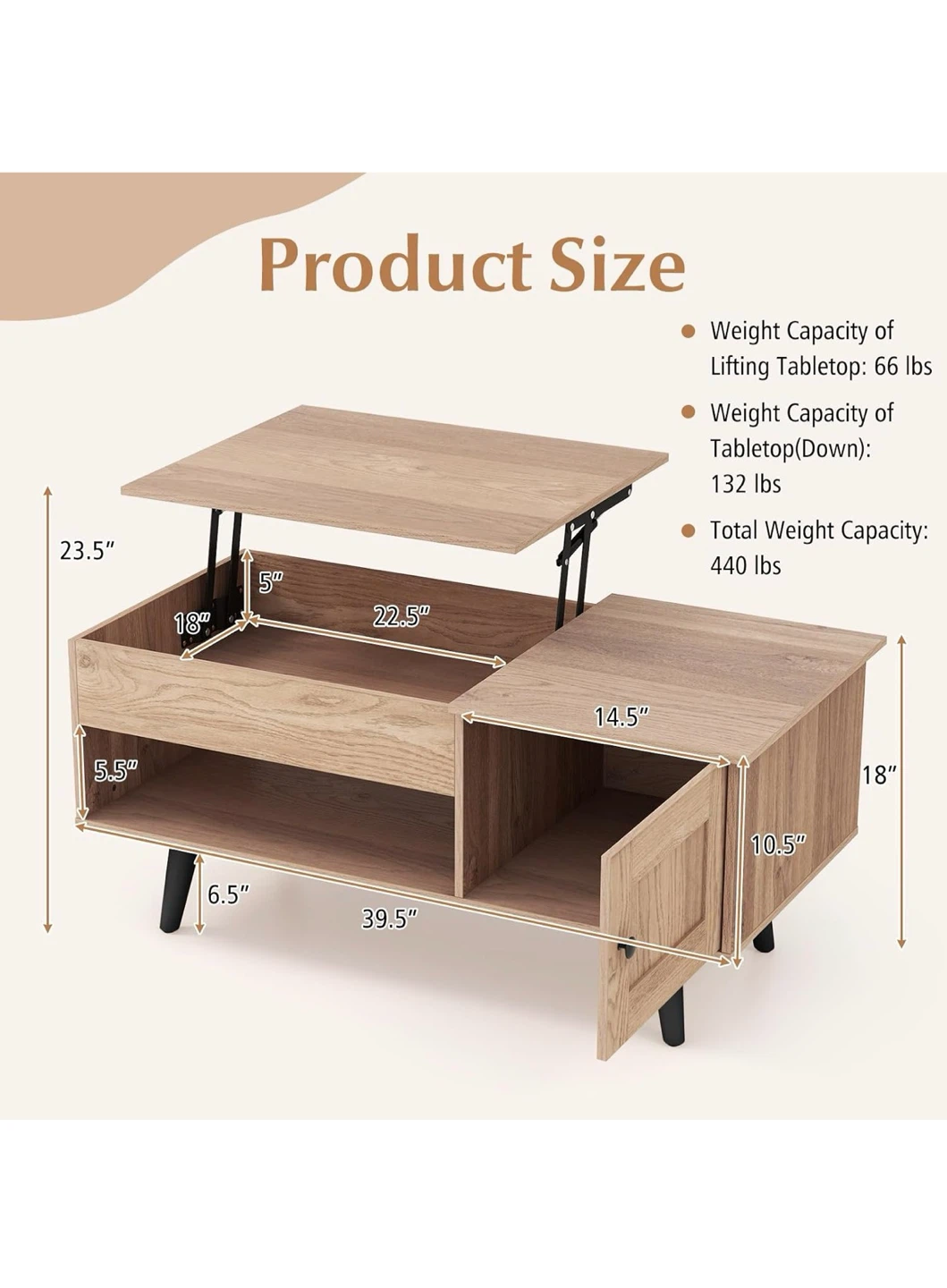 Lift Top Coffee Table with Storage - photo 4