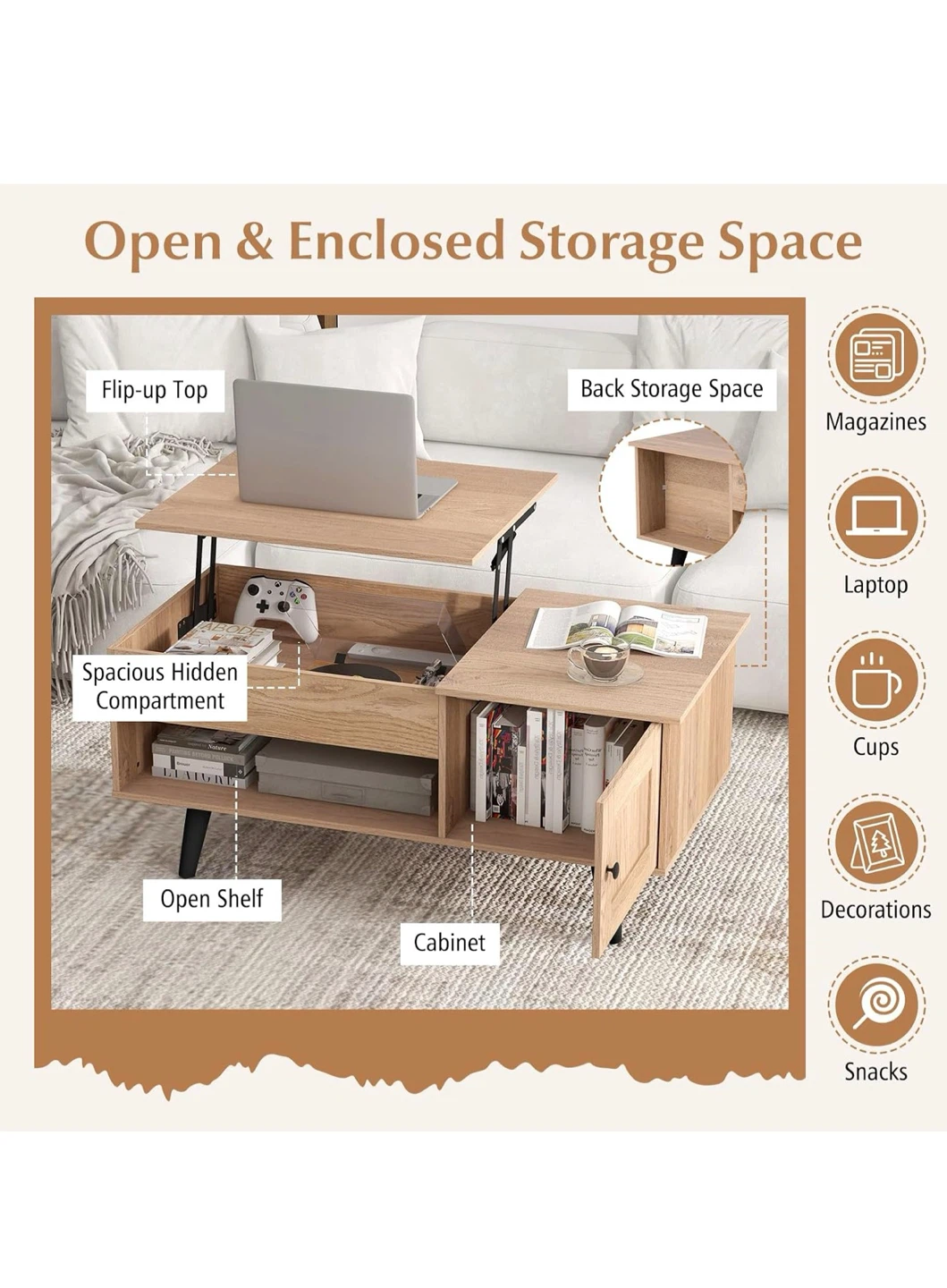 Lift Top Coffee Table with Storage - photo 5