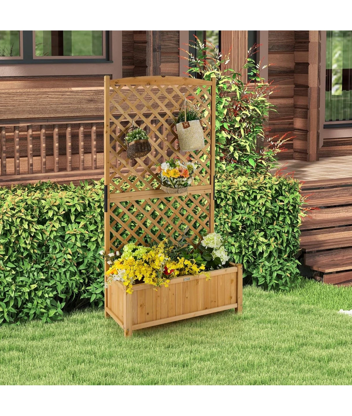 Wooden Planter Box with Trellis