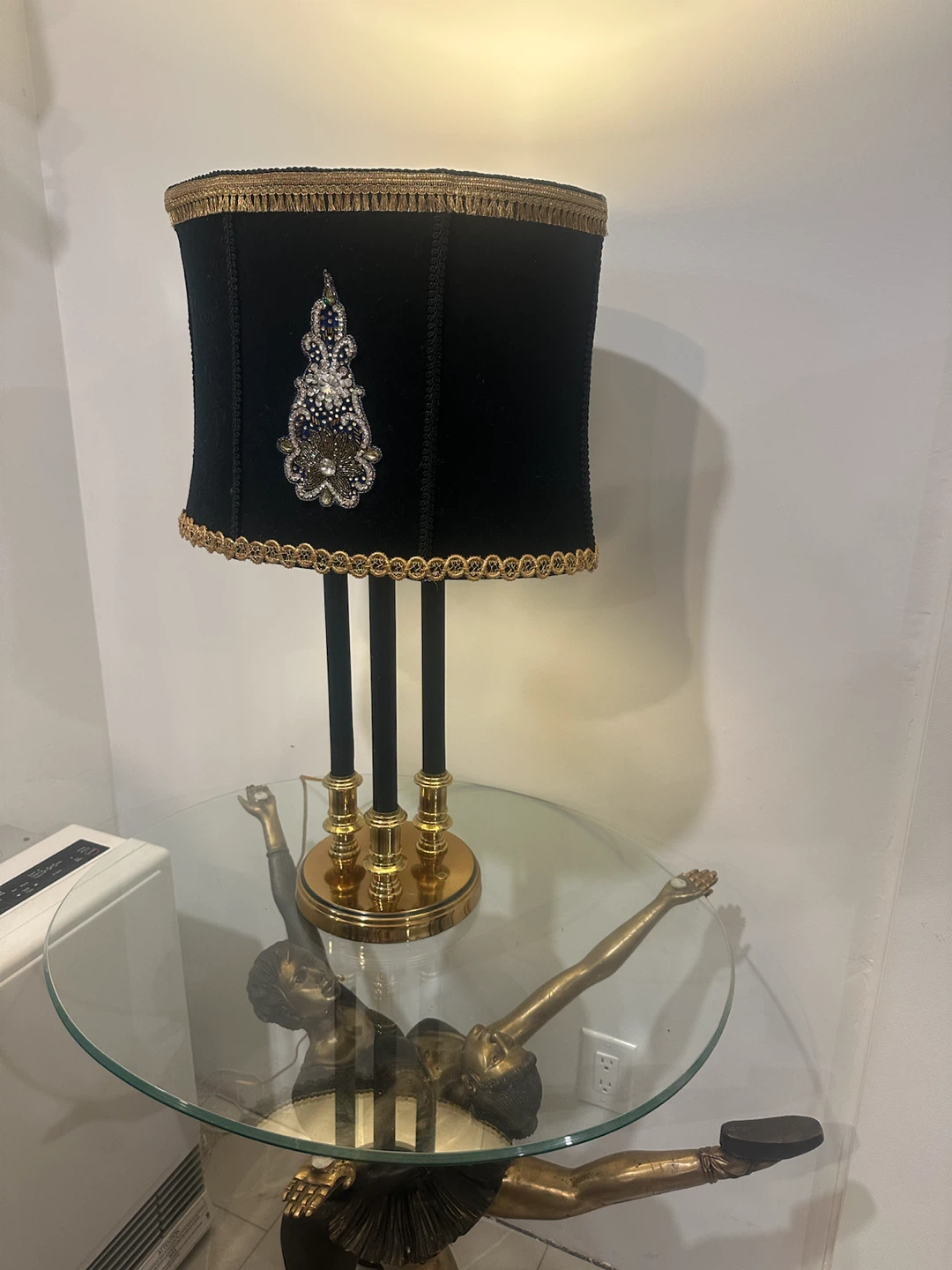 Luxury Black velvet  Table Lamp with Gold Embellishments