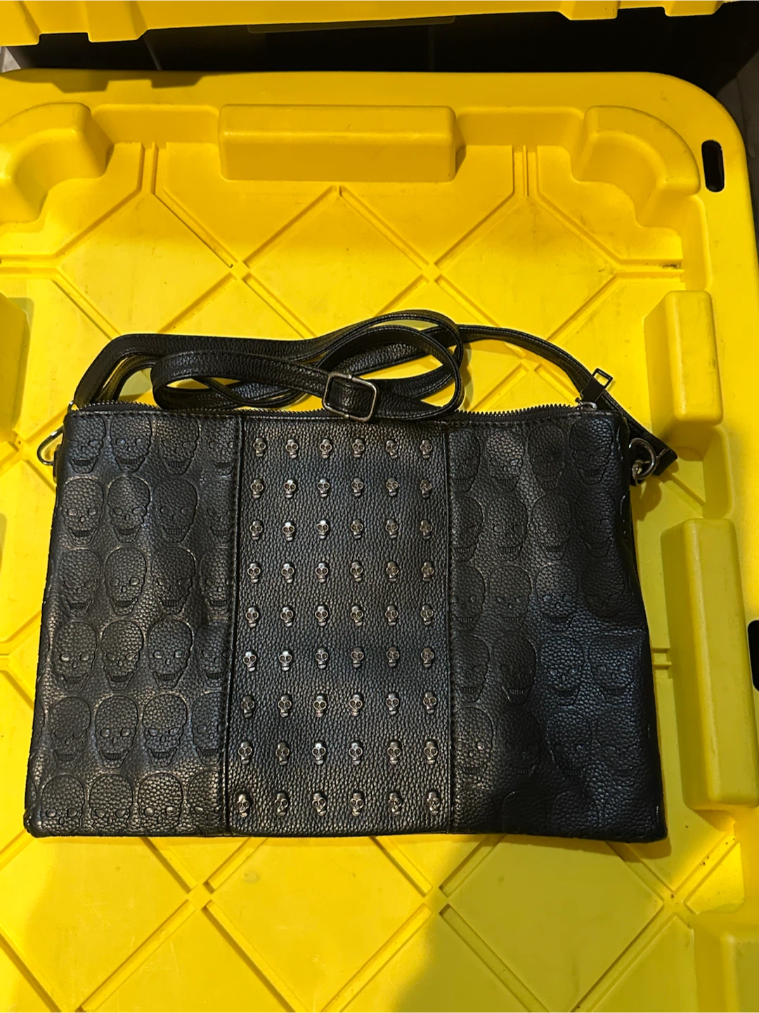 Black Skull Embossed Crossbody Purse
