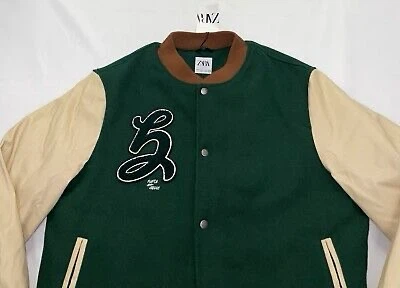 Zara Varsity Jacket Green/Cream - photo 2