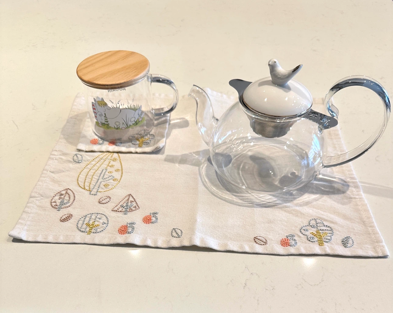 Glass Teapot + Moomin Mug Tea Set & Coasters