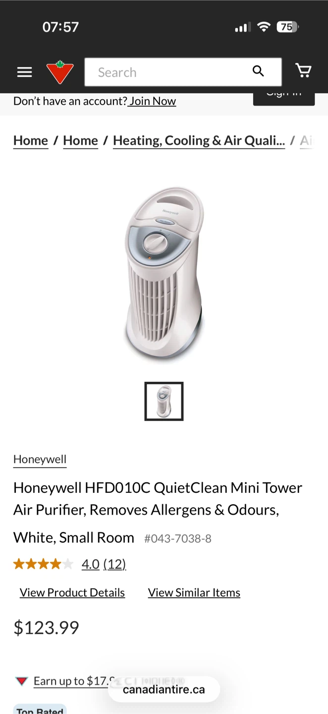 QuietClean Mini Tower Air Purifier, Removes Allergens & Odours