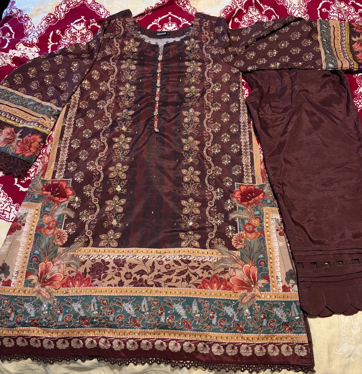 Teal & Lavender Embroidered Salwar Kameez Suits - Medium - photo 3